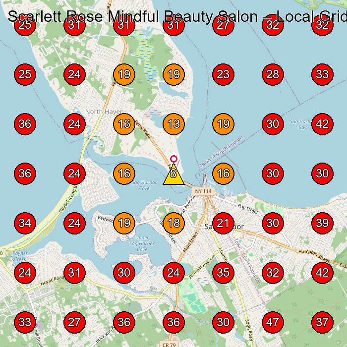 Scarlett Rose Mindful Beauty Salon GeoGrid visibility map for House Cleaning Service in Sag Harbor